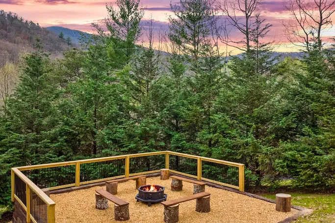 Firepit overlooking the mountain view at sunset